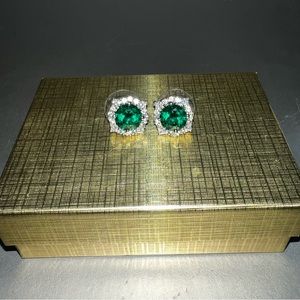Emerald Stud Earrings Sterling Silver
